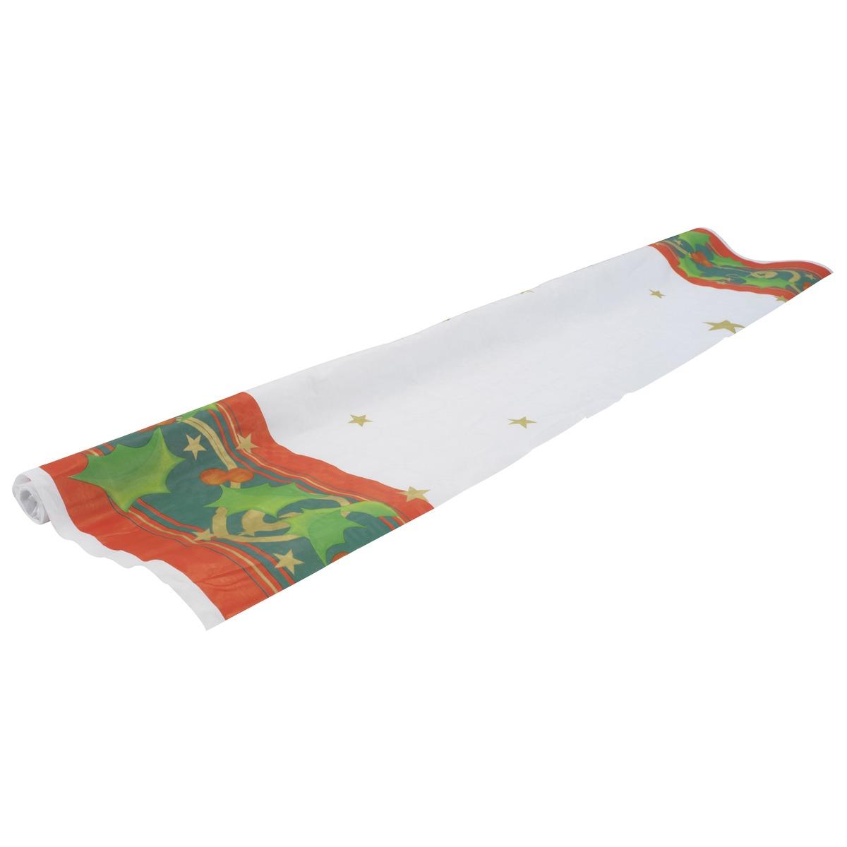 Nappe jetable damassée en papier - 1,18 x 6 m - Modèle houx