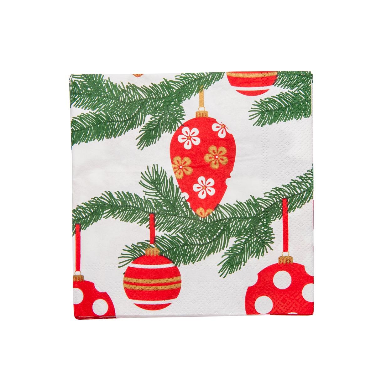 Lot de 20 serviettes en papier motif Noël - 33 x 33 cm - Vert, Blanc, Rouge