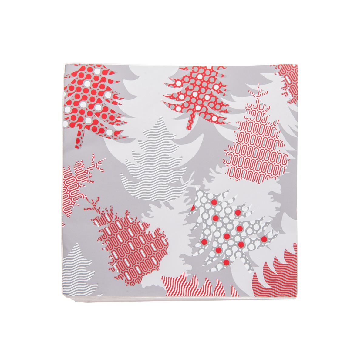 Lot de 20 serviettes en papier motif sapin de Noël - 33 x 33 cm - Blanc, Rouge, Gris