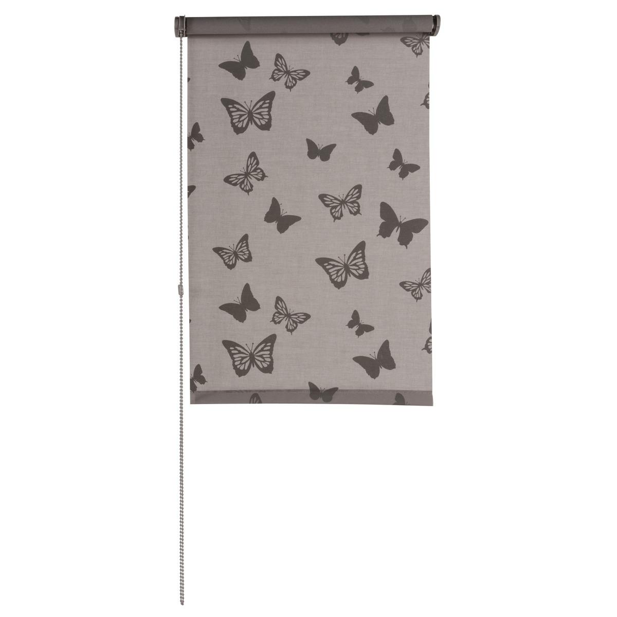 Store enrouleur tamisant imprimé papillon - 60 x 180 cm - Marron taupe