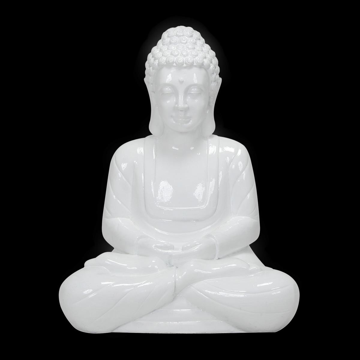 Statue de Bouddha en fiberstone - 39 x H 52 cm - Blanc