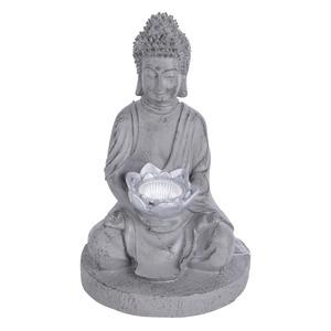 Borne solaire Bouddha - 17 x 17 x H 28 cm - Gris