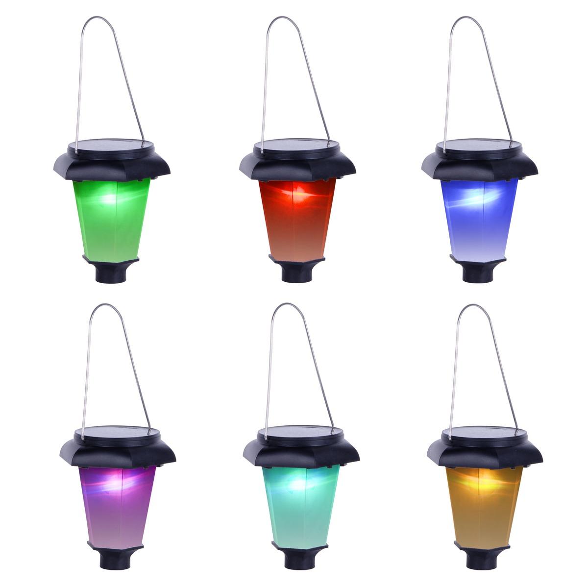 Lot de 5 lanternes solaires aux couleurs changeantes - 10 x 10 x H 20 cm - noir