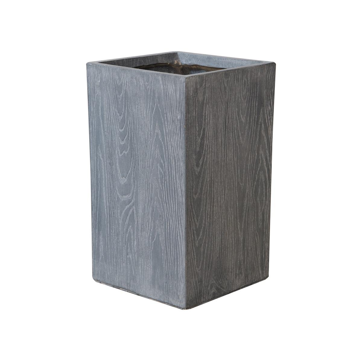 Cache-pot haut carré motif bois - 24 x 24 x H 35 cm - Gris