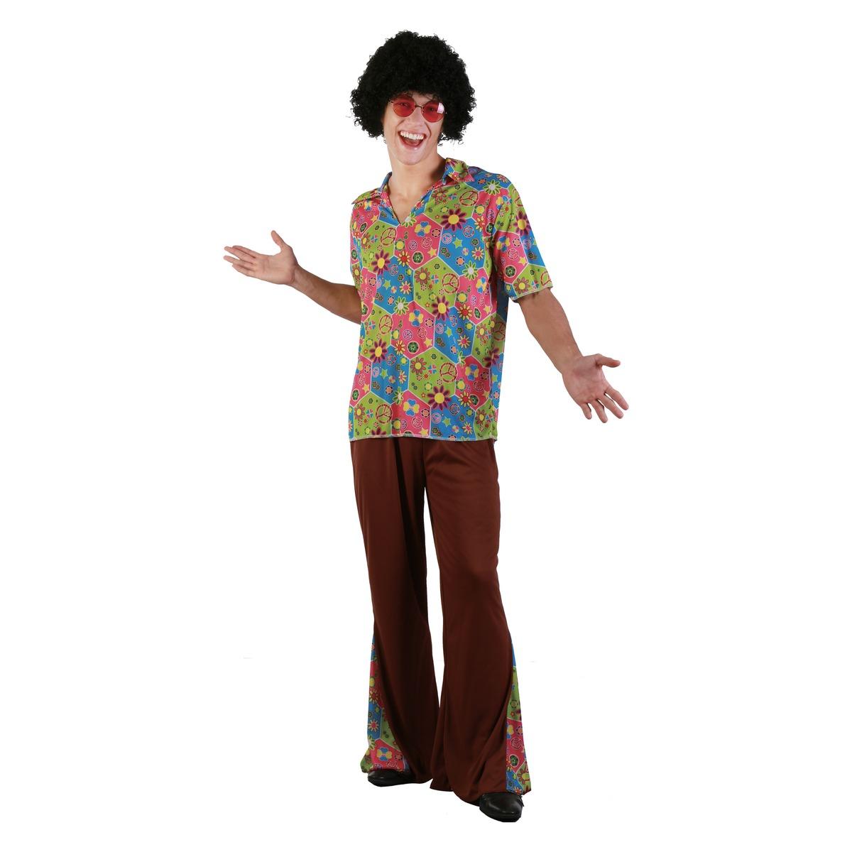 Déguisement hippie homme avec un pantalon et une chemise - Taille unique - Multicolore