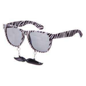 Lunettes zébrées moustache - 15 x 10 x 14,5 cm - Noir, blanc