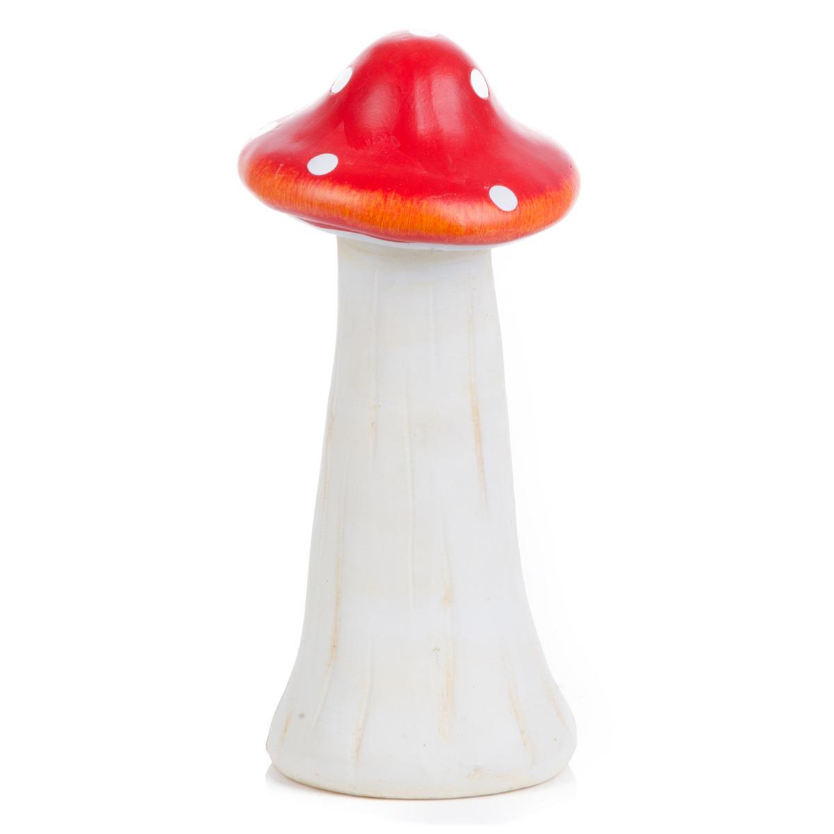 Champignon déco en céramique - H 30 cm - Rouge, blanc