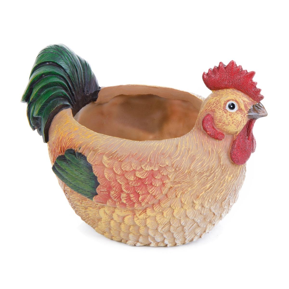 Pot de fleurs poule déco - 20,5 x 15,2 x H 15,2 cm - Marron