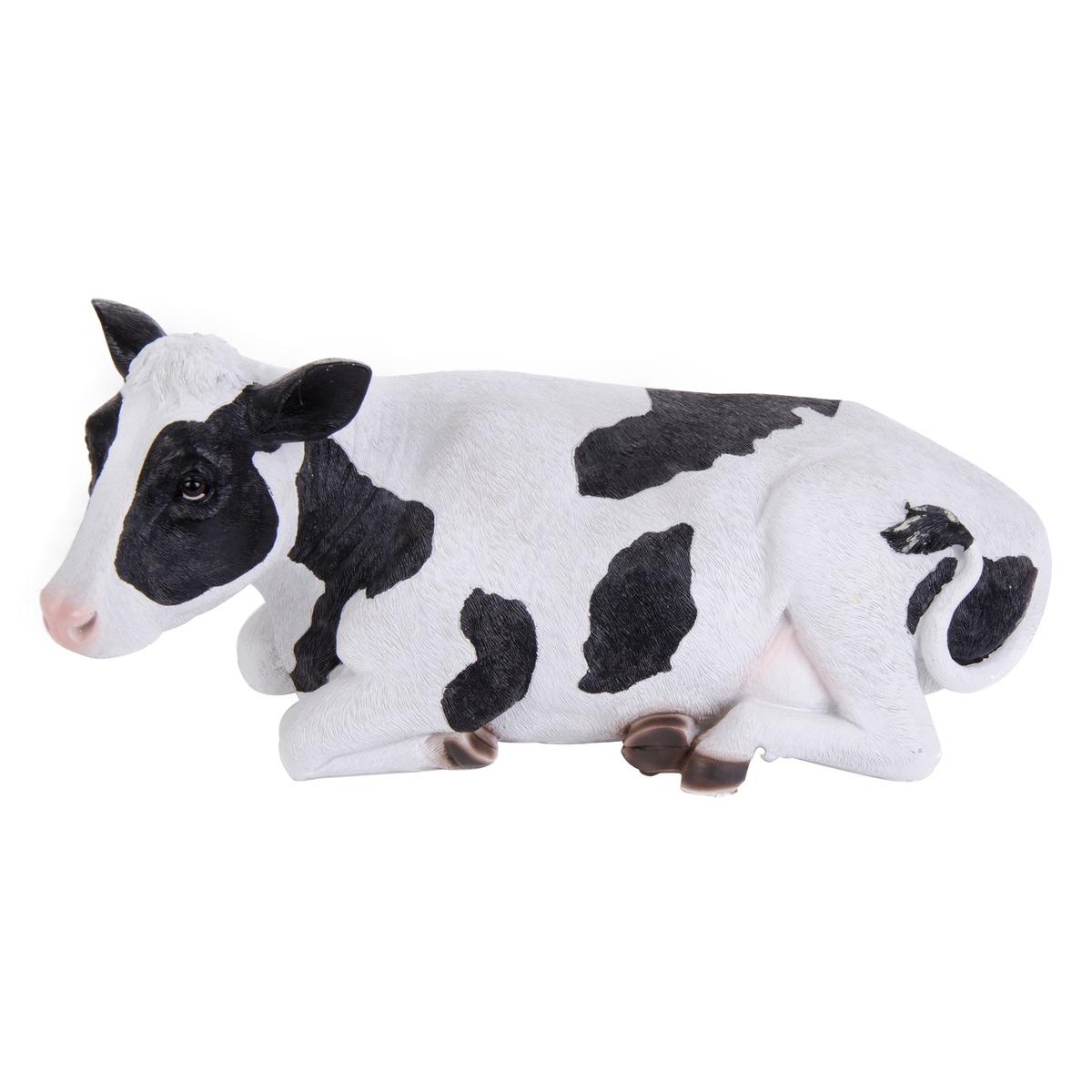 Vache allongée déco - 37,5 x 16,5 x H 16,5 cm - Noir, blanc