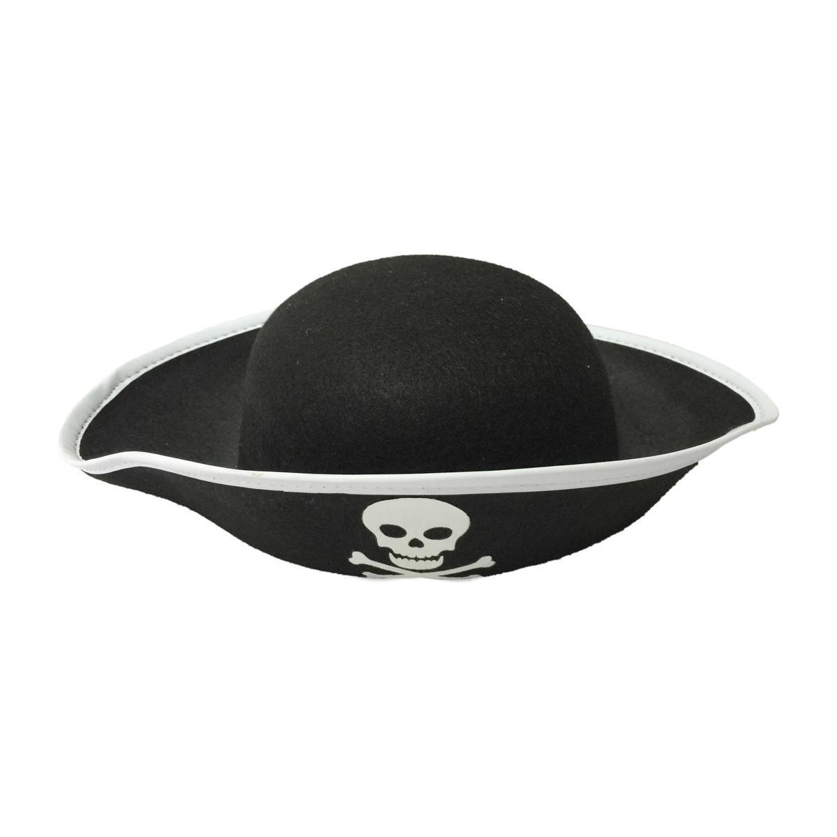 Chapeau de pirate - Feutrine - 30 x 25 cm - Noir et blanc