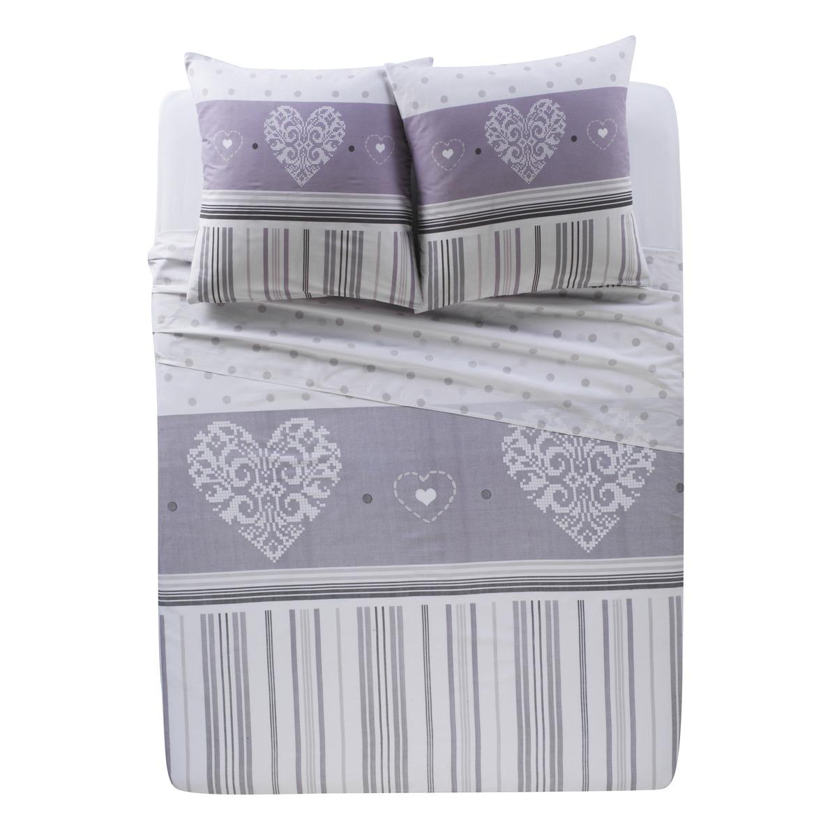 Parure de lit avec drap plat, drap housse + 2 taies d'oreiller - 240 x 300 cm - 140 x 190 cm - 63 x 63 cm - Différents modèles