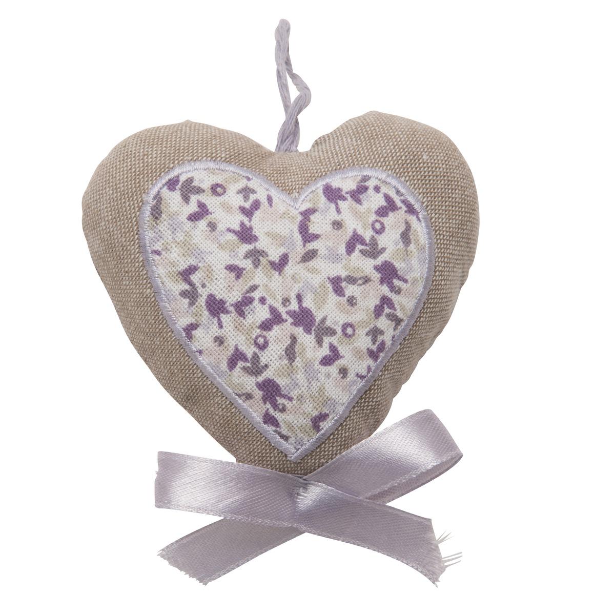 Marque-porte en forme de cœur style fleuri - Hauteur 8 cm - Beige, violet
