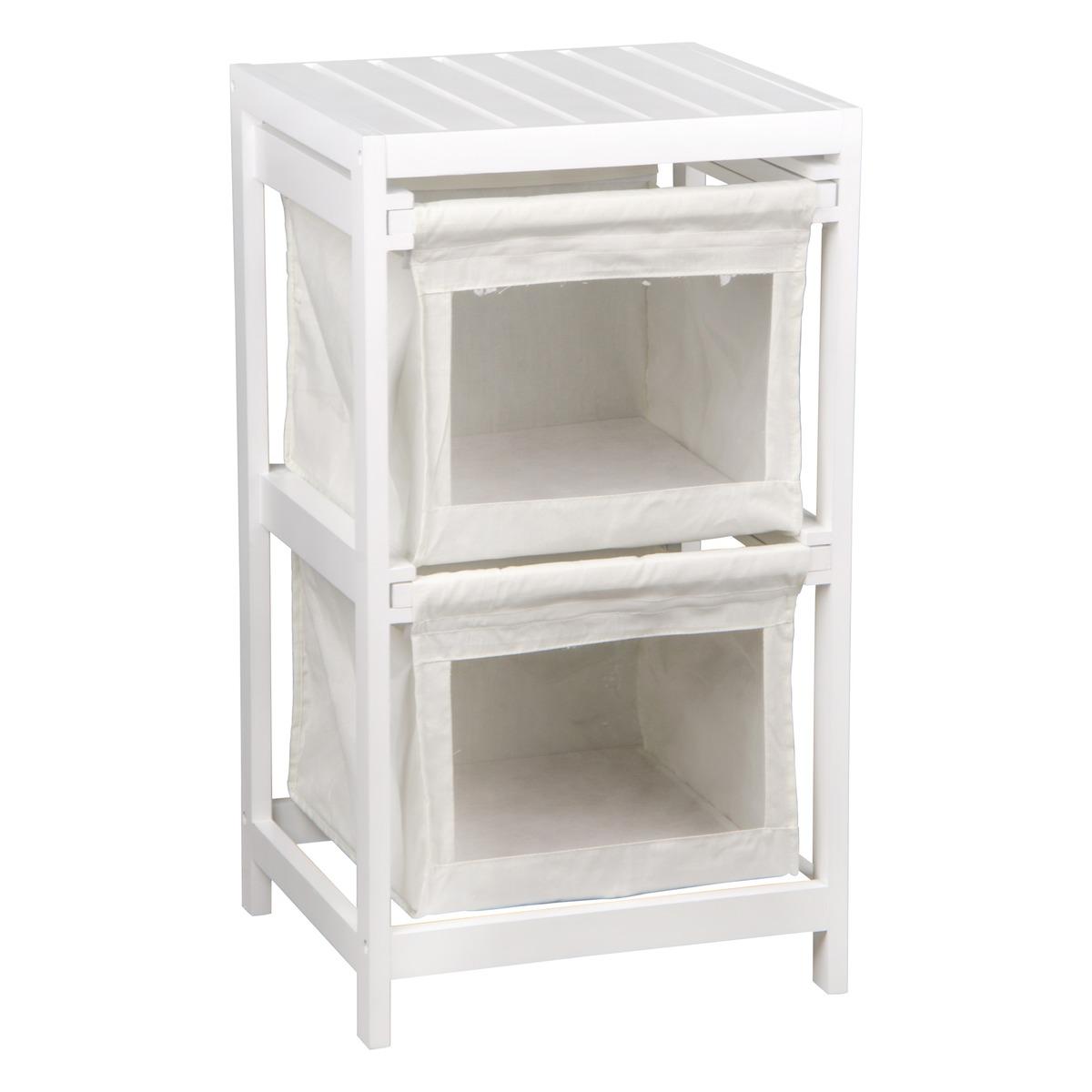 Meuble 2 tiroirs avec tiroirs amovibles en tissu - 38 x 34,5 x 68 cm - Blanc