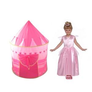 Tente château + déguisement de princesse 4 à 6 ans - Tente H 135 cm - Rose