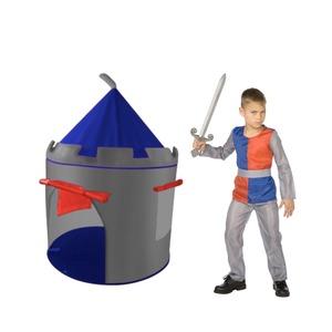 Tente château + déguisement de chevalier 4 à 6 ans - Tente H 135 cm - Bleu, rouge, gris