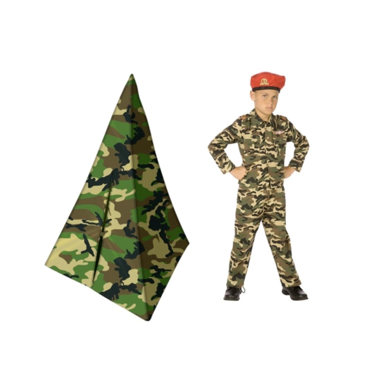 Tente camouflage + déguisement militaire 4 à 6 ans - Tente H 135 cm - Vert, marron