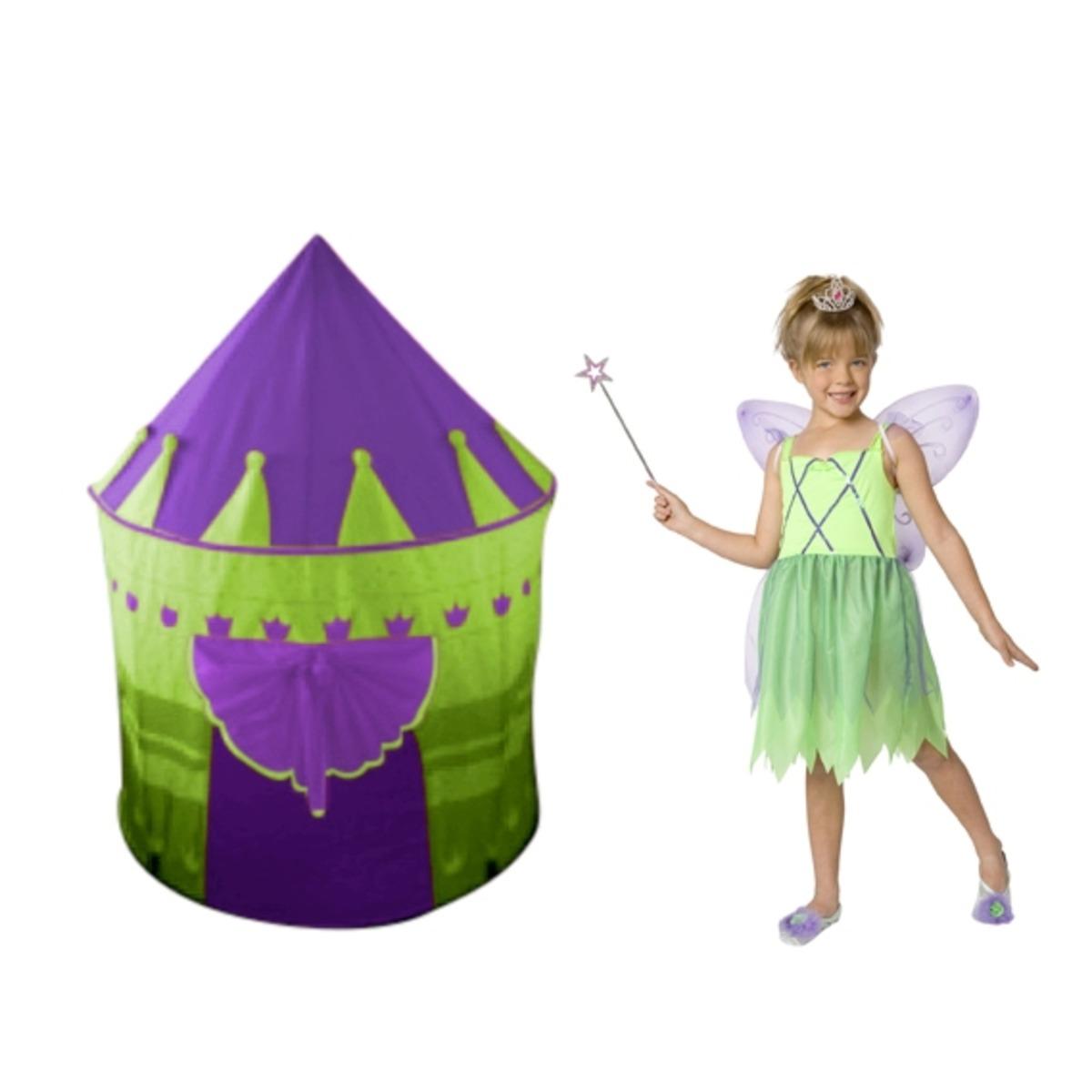 Tente fleur + déguisement fée 4 à 6 ans - Tente H 135 cm - Vert, violet
