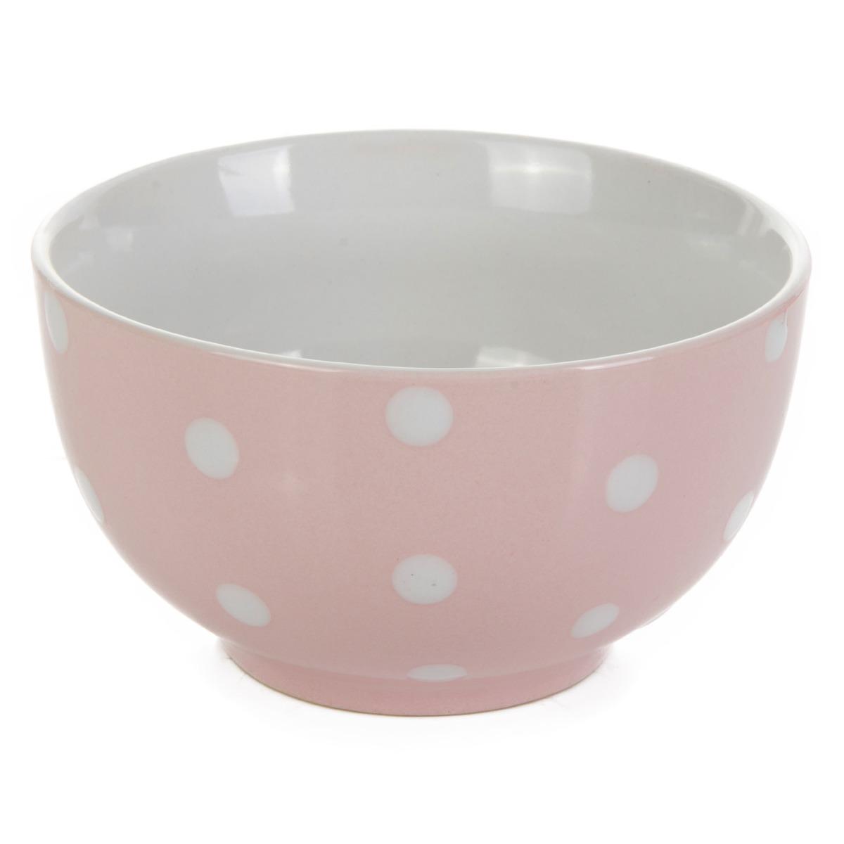 Bol à pois en grès pour le petit-déjeuner - Diamètre 13,8 cm x H 7,5 cm - 500 ml - Rose