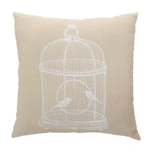 Coussin motif cage oiseau - 40 x 40 cm - Beige