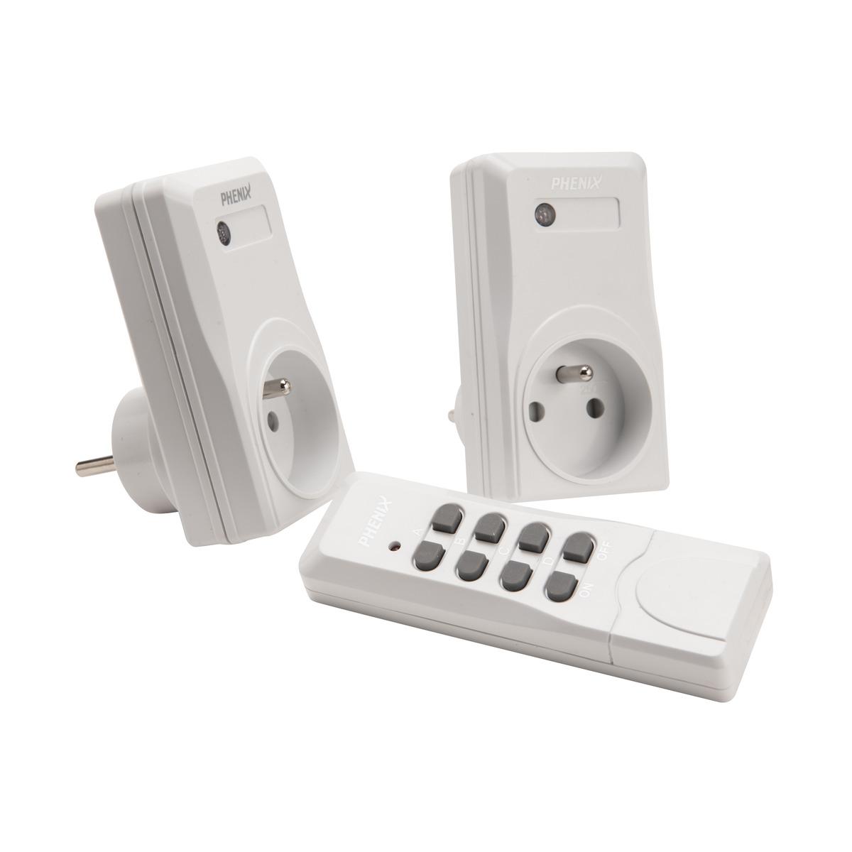 Prises télécommandées x 2 - 6,7 x 9,5 x 5,3 cm - Blanc