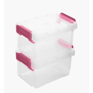Les 2 multibox de rangement connectables en plastique - 0,3 litres - rose, transparent