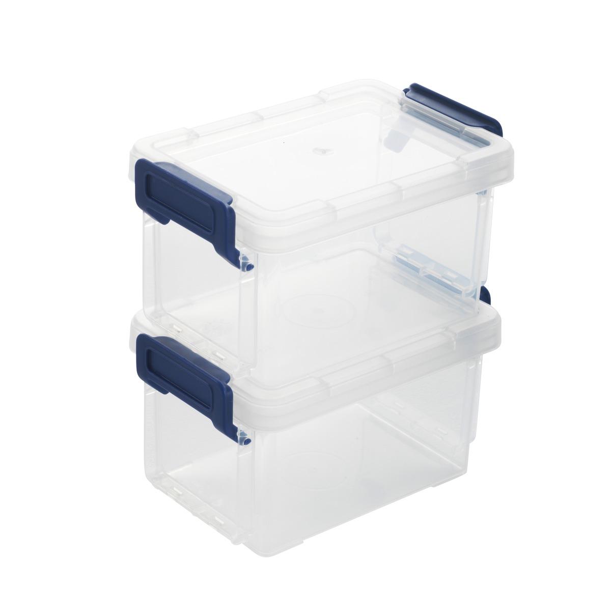 Les 2 multibox de rangement connectables en plastique - 0,3 litres - bleu, transparent