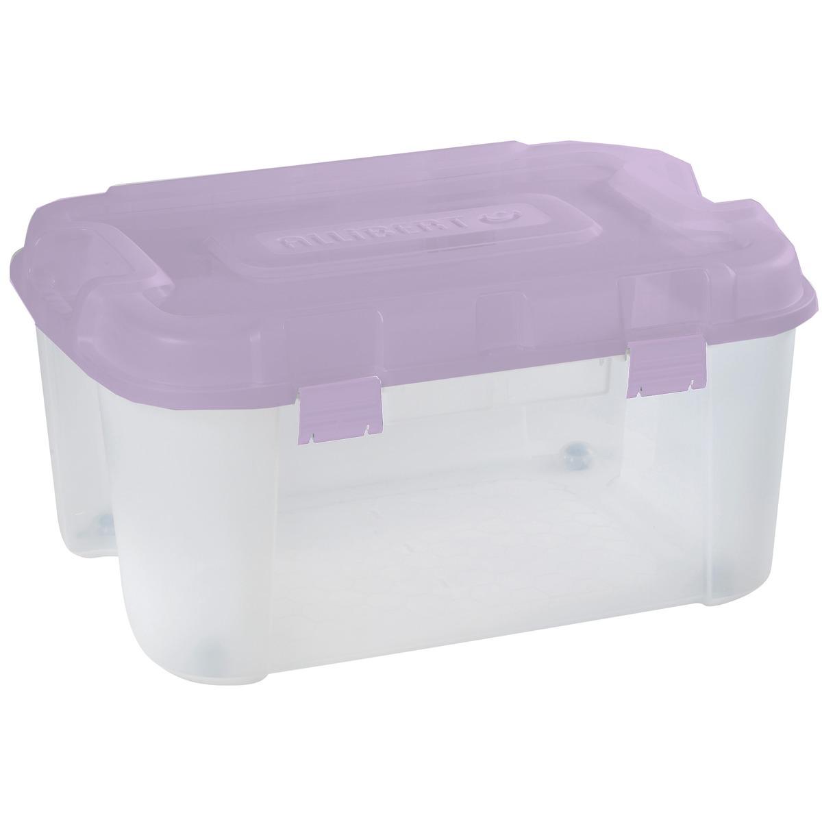 Malle de rangement 140 litres Allibert en plastique avec roulettes - violet, transparent
