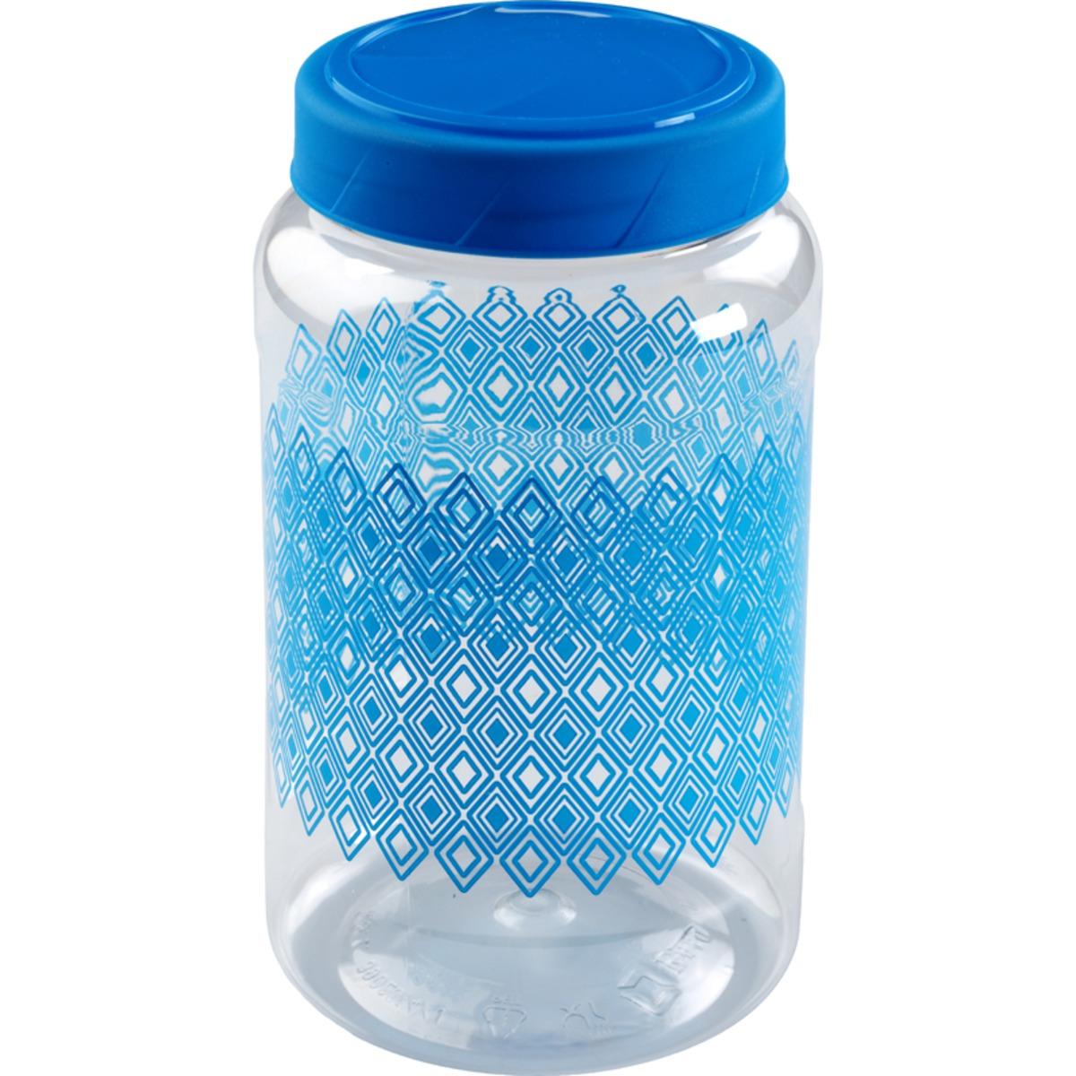 Bocal avec couvercle style ethnique - 1,5 litres - Hauteur 19,5 cm - Bleu, transparent