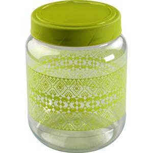 Bocal avec couvercle style ethnique - 2 litres - Hauteur 17,5 cm - Vert, transparent