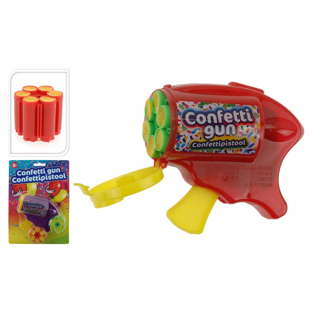 Pistolet à confettis + 2 recharges - Différents coloris