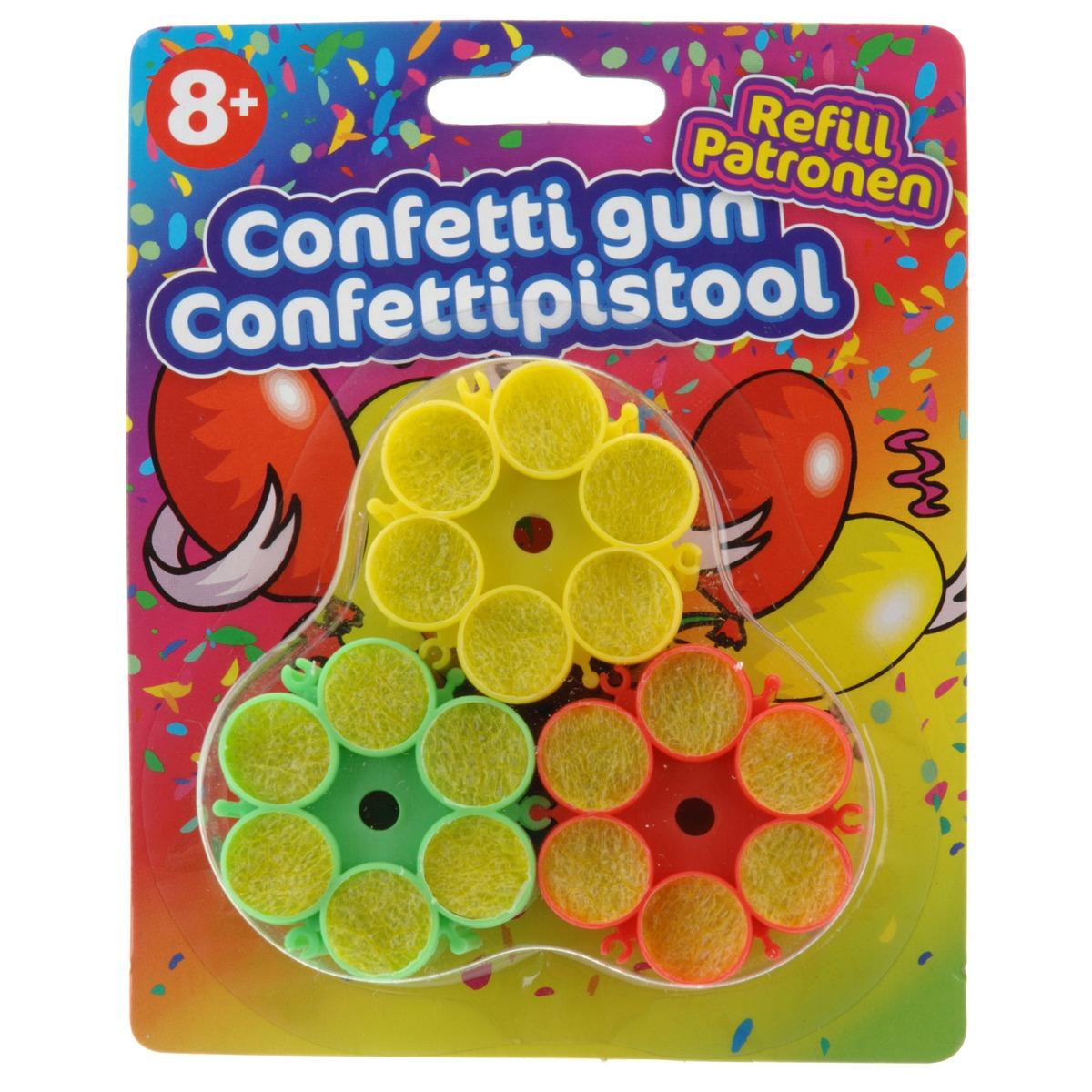 Recharge pistolet à confettis x 3 - Diamètre 3,8 cm - Rouge, Vert, Jaune