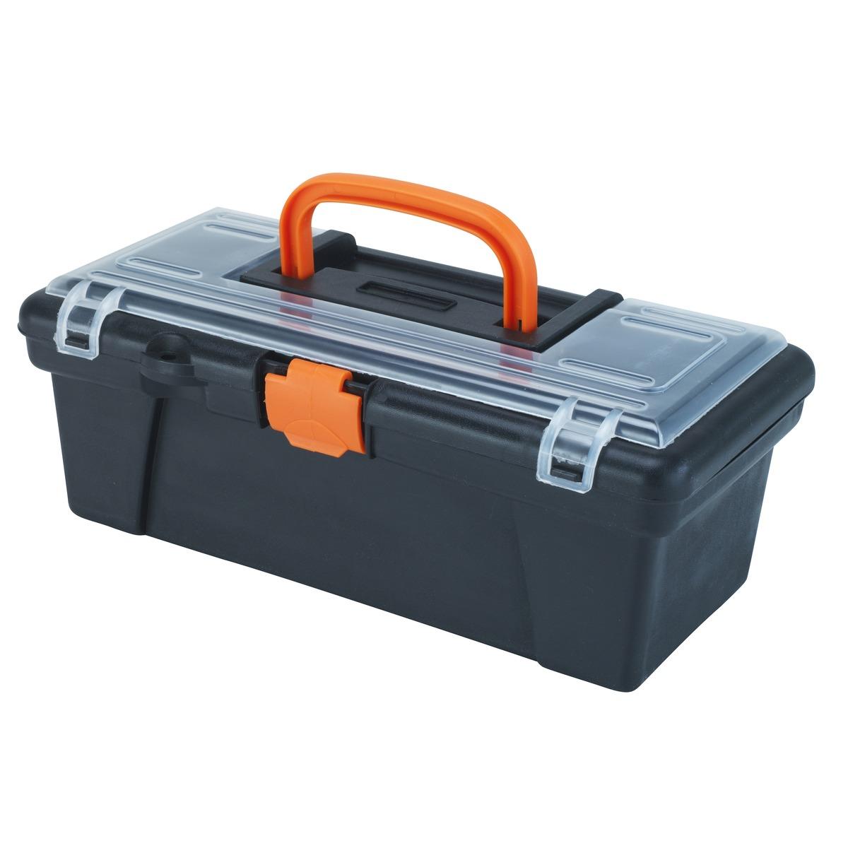Boîte à outils - 30 x 16 x H 12 cm - Orange, Noir, Transparent