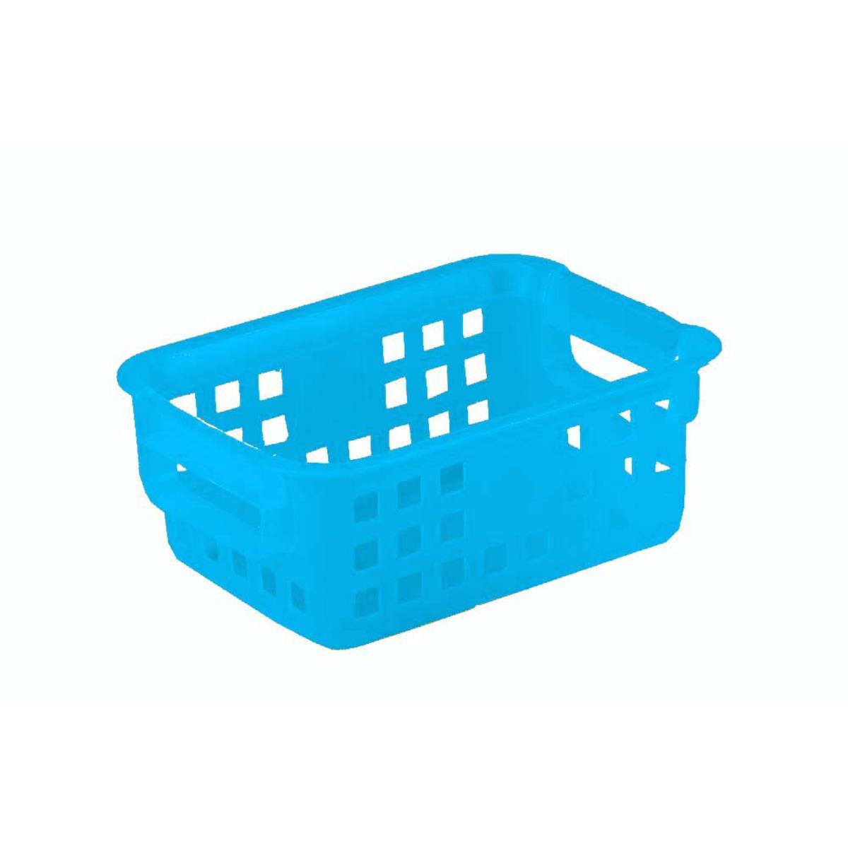 Le panier de rangement en plastique - 25 x 19 x H 10 cm - Bleu fluo