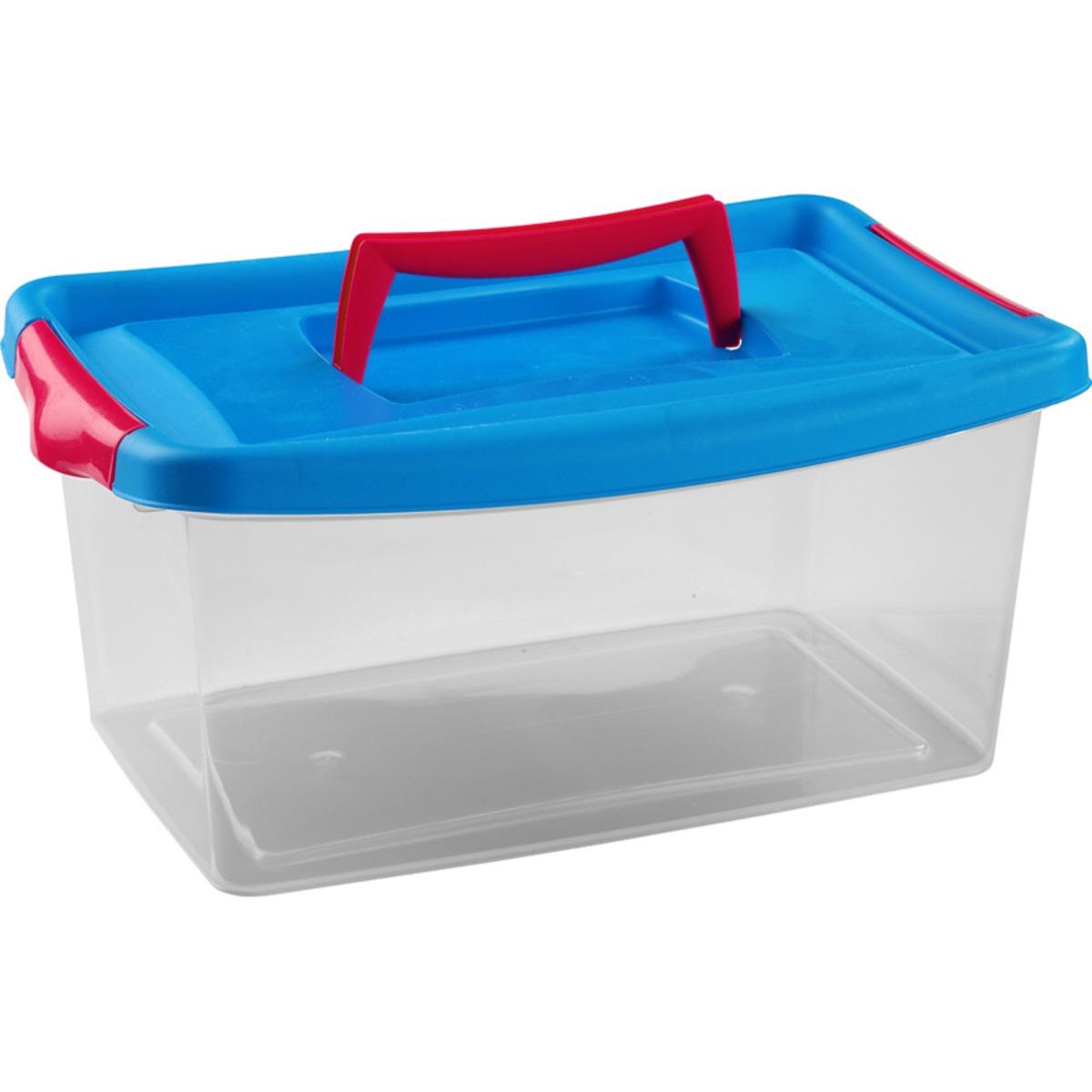 boîte de rangement avec couvercle et poignée en plastique - 4 litres - Bleu, transparent