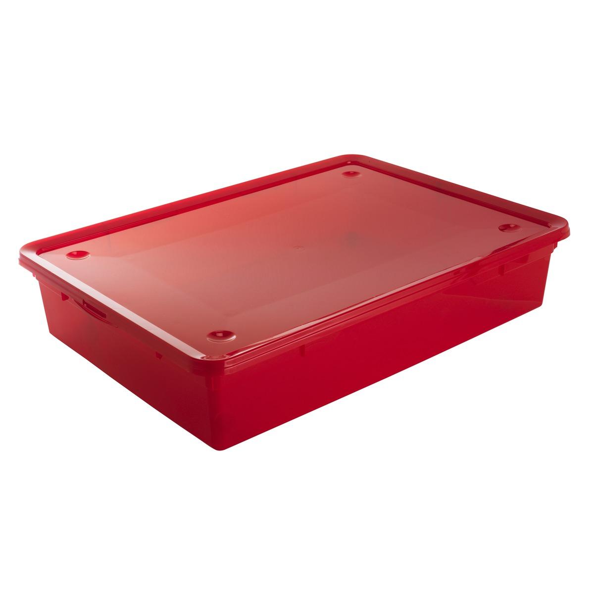 Box de rangement dessous de lit collection Cbox en plastique - 55 litres - rouge translucide