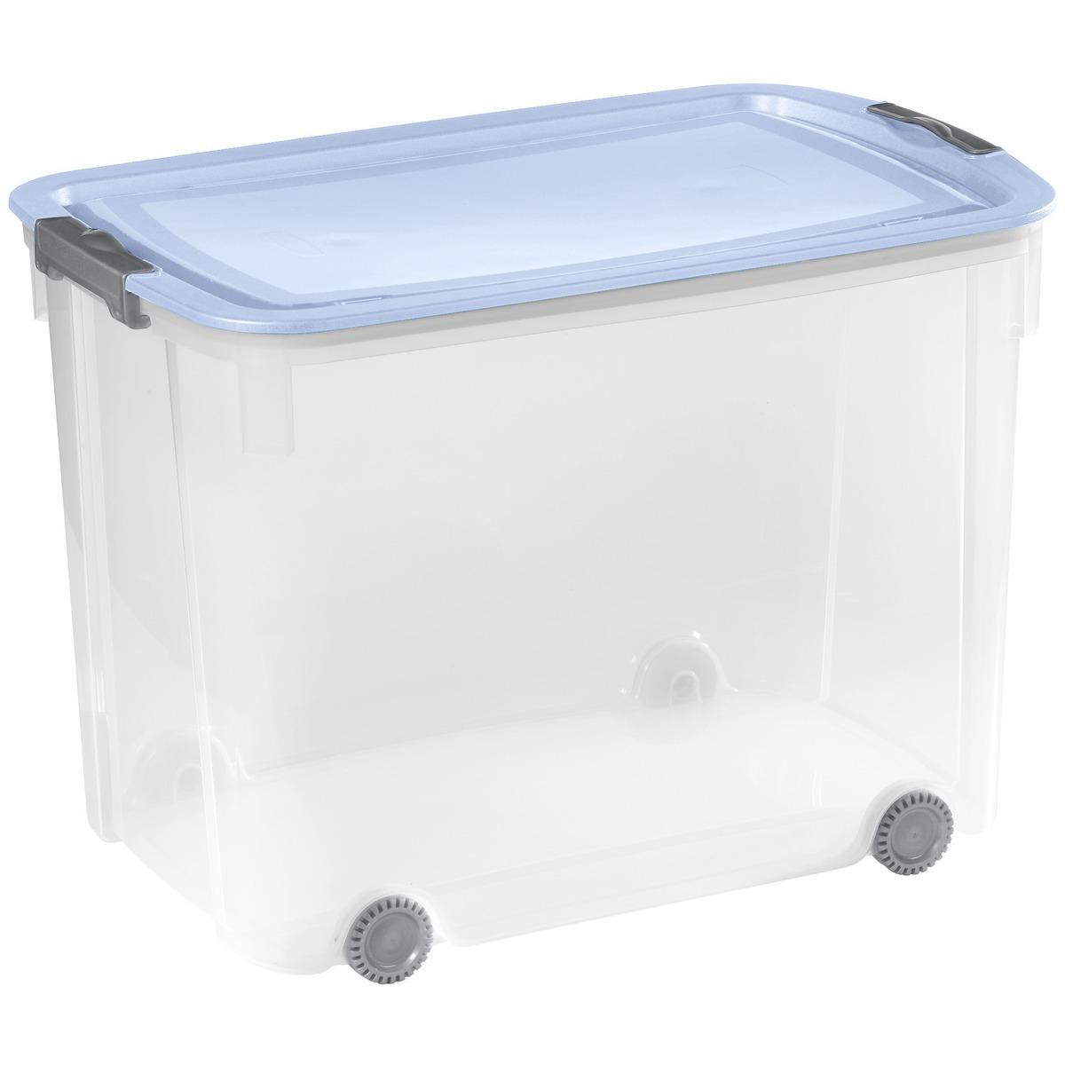 Box de rangement 70 litres Allibert en plastique avec roulettes - bleu, transparent