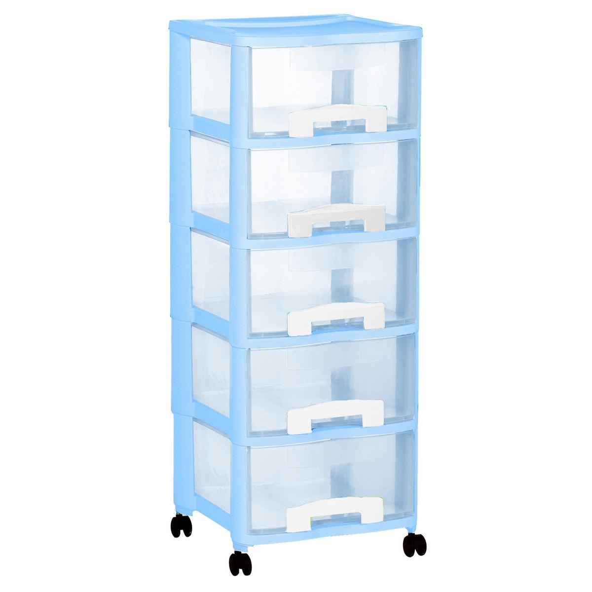 Tour de rangement 5 tiroirs de 20 litres en plastique Allibert - Bleu, blanc