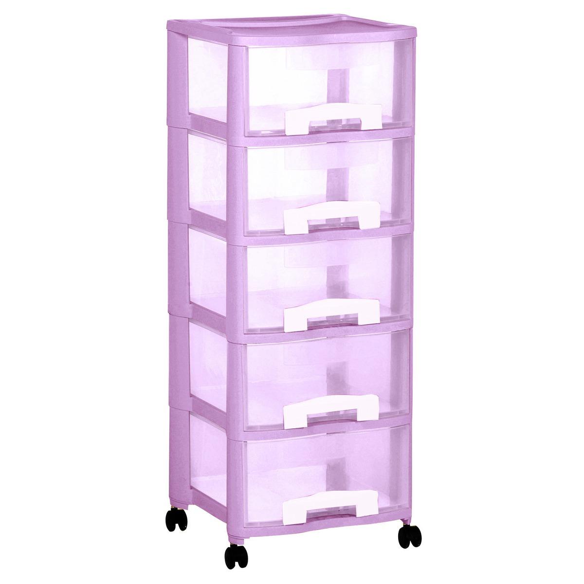 Tour de rangement 5 tiroirs de 20 litres en plastique Allibert - violet, blanc