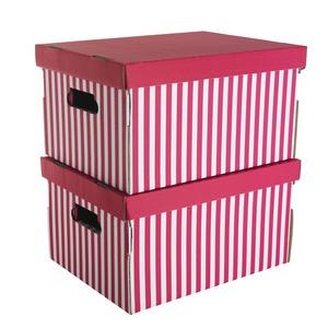 Lot de 2 boîtes de rangement en carton avec couvercle - 40 x 31 x H 21 cm - Rose