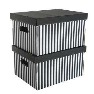 Lot de 2 boîtes de rangement en carton avec couvercle - 40 x 31 x H 21 cm - Noir