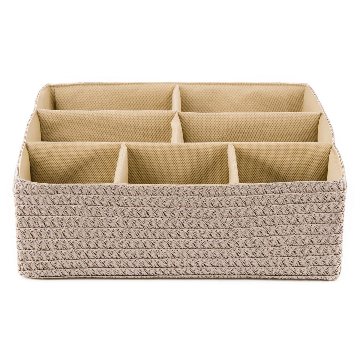 Panier de rangement 7 compartiments - 36 x 32 x H 12 cm - Marron taupe