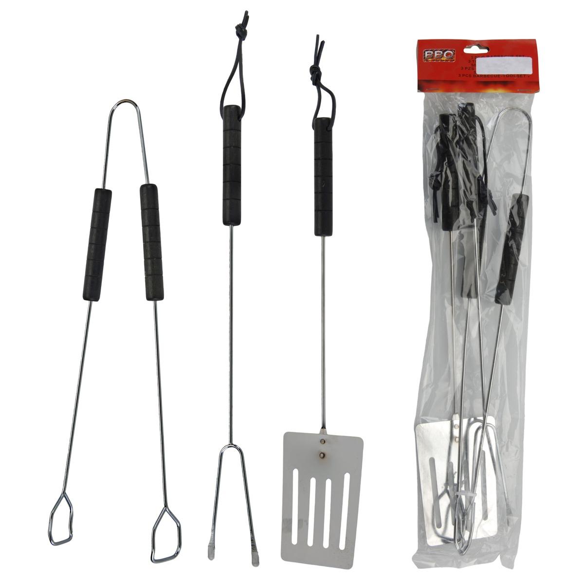 Set de 3 ustensiles pour barbecue - Longueur 36-38 cm - Gris