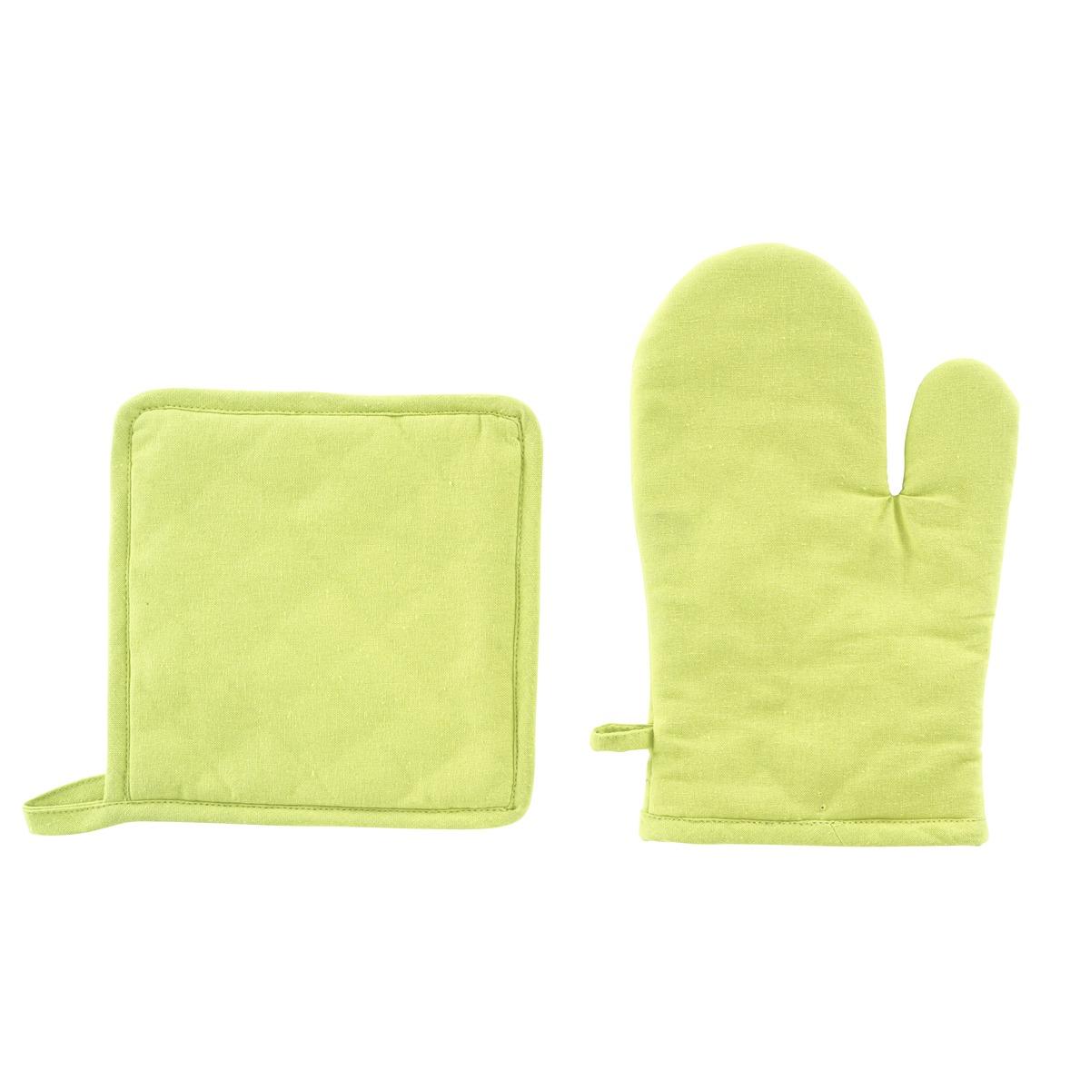 Set gant et manique en coton - Vert anis