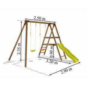 Portique en bois avec toboggan - 2,50 x 3,20 x H 2,35 m - Marron