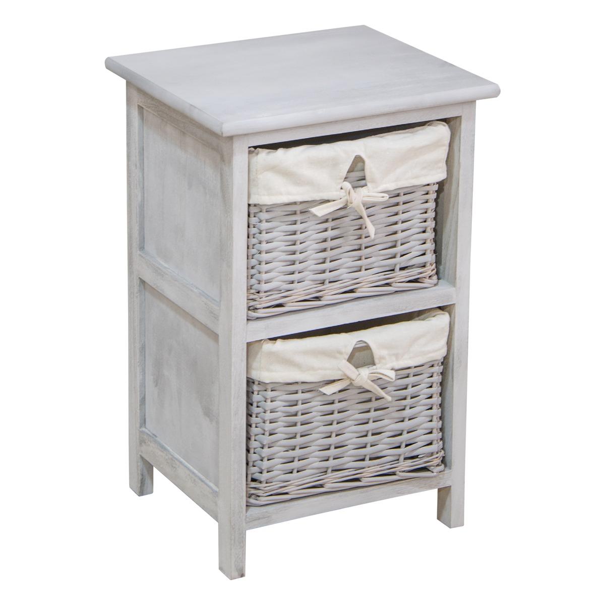 Meuble de rangement 2 tiroirs - 33 x 29 x H 51 cm - Gris patiné