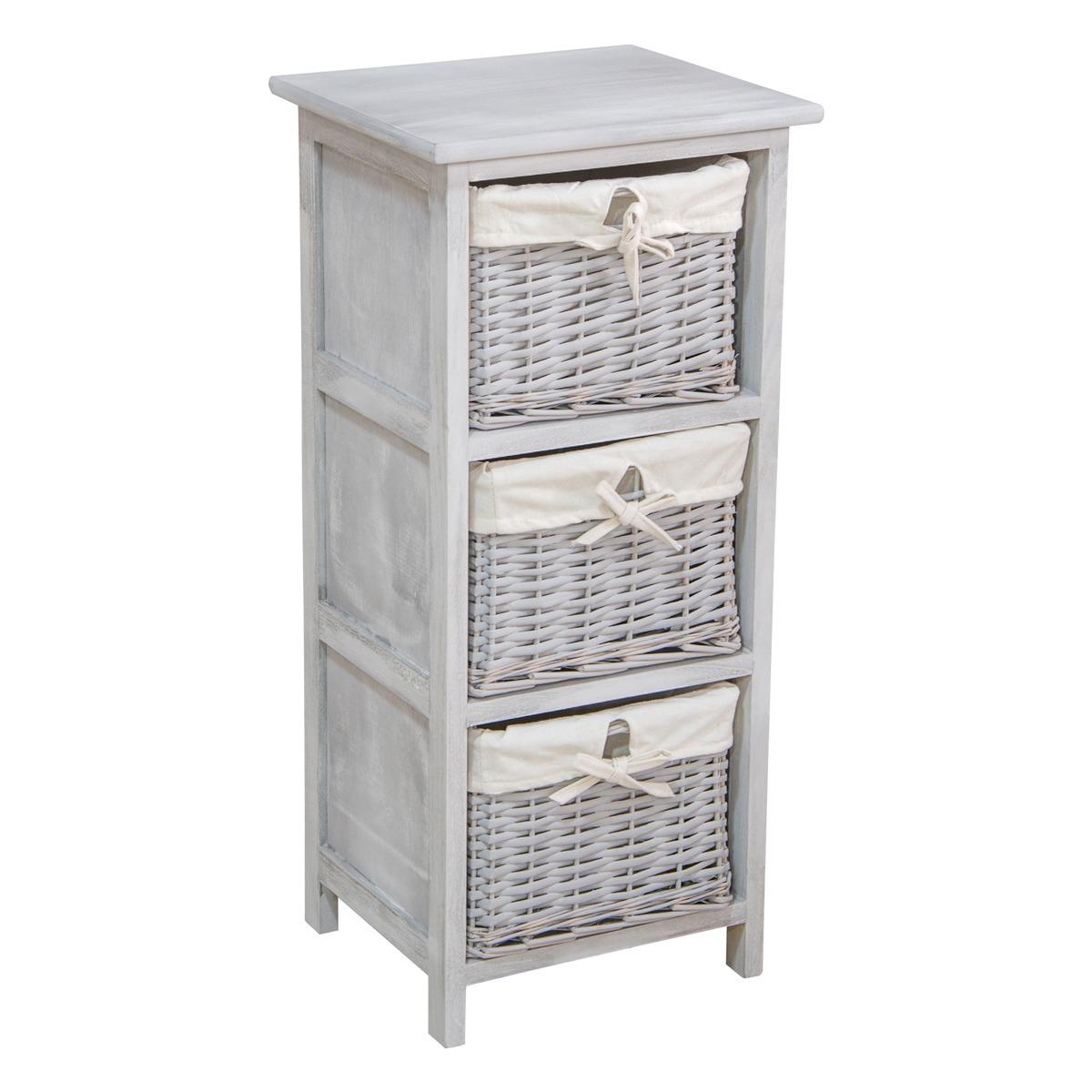 Meuble de rangement 3 tiroirs - 33 x 29 x H 72 cm - Gris patiné