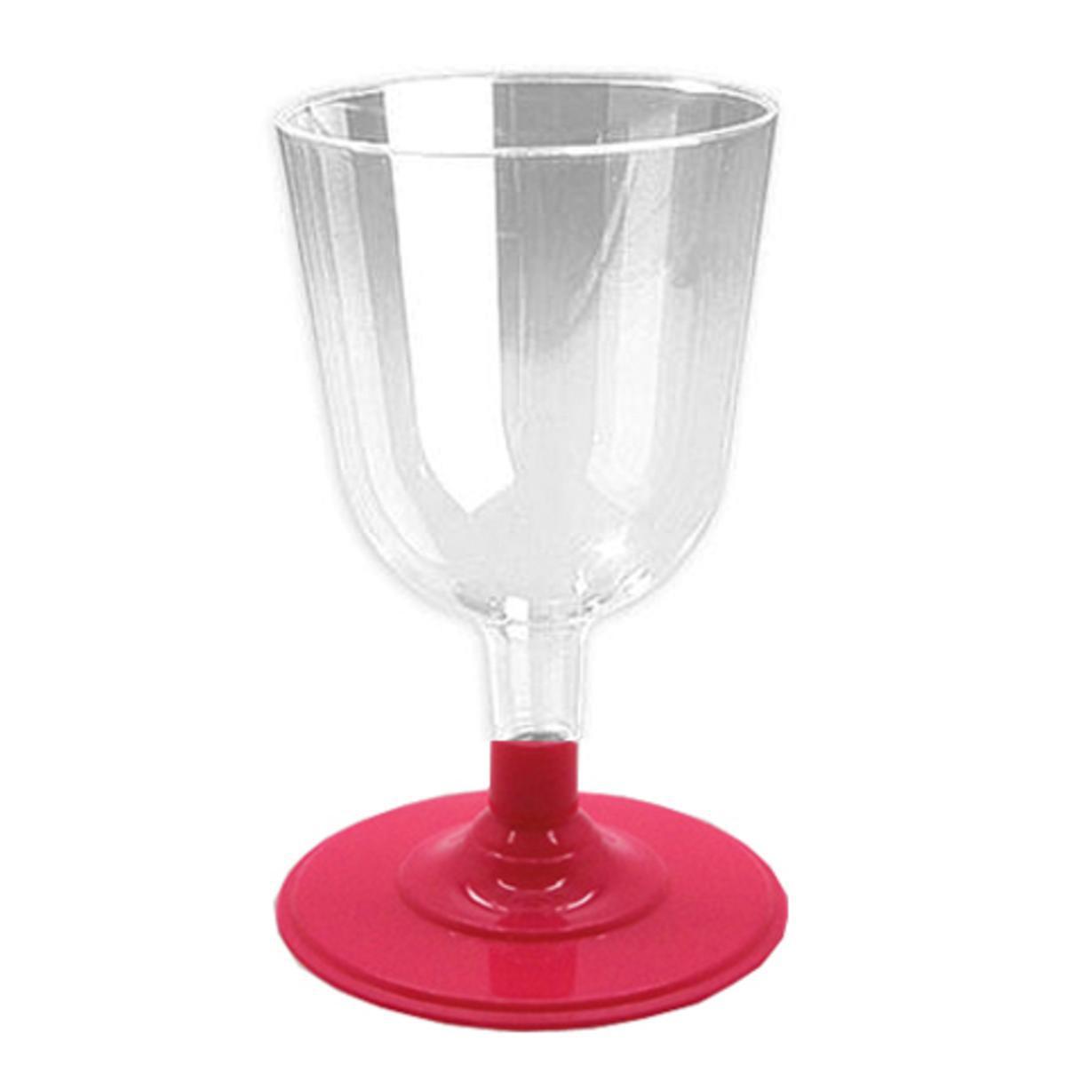 Lot de 8 verres à vin socle fuschia - 15 cl -Polystyrène - Blanc