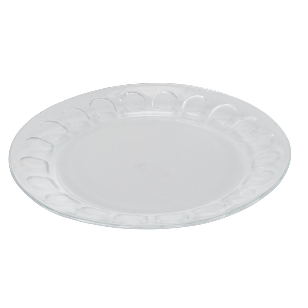 Assiette ronde en verre - Diamètre 23 cm - Blanc transparent