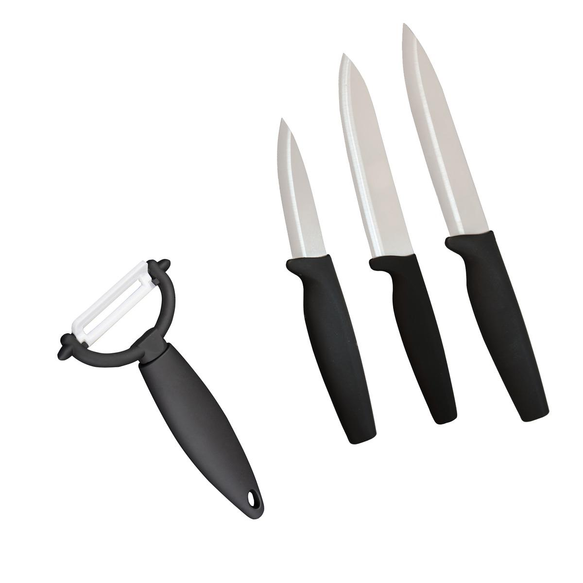 Coffret 3 couteaux + 1 éplucheur céramique - 41,5 x 32,2 x H 28 cm - Noir