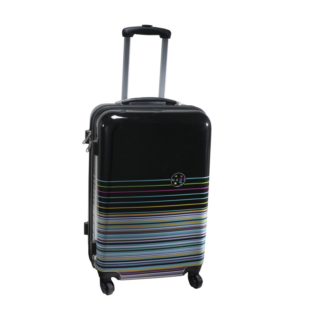Valise trolley 4 roues 360° avec sac shopping offert - Hauteur 61 cm - Noir, bleu